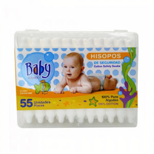 HISOPOS DE SEGURIDAD BABY ALGABO 100 % PURO ALGODÓN x 55 UNIDADES